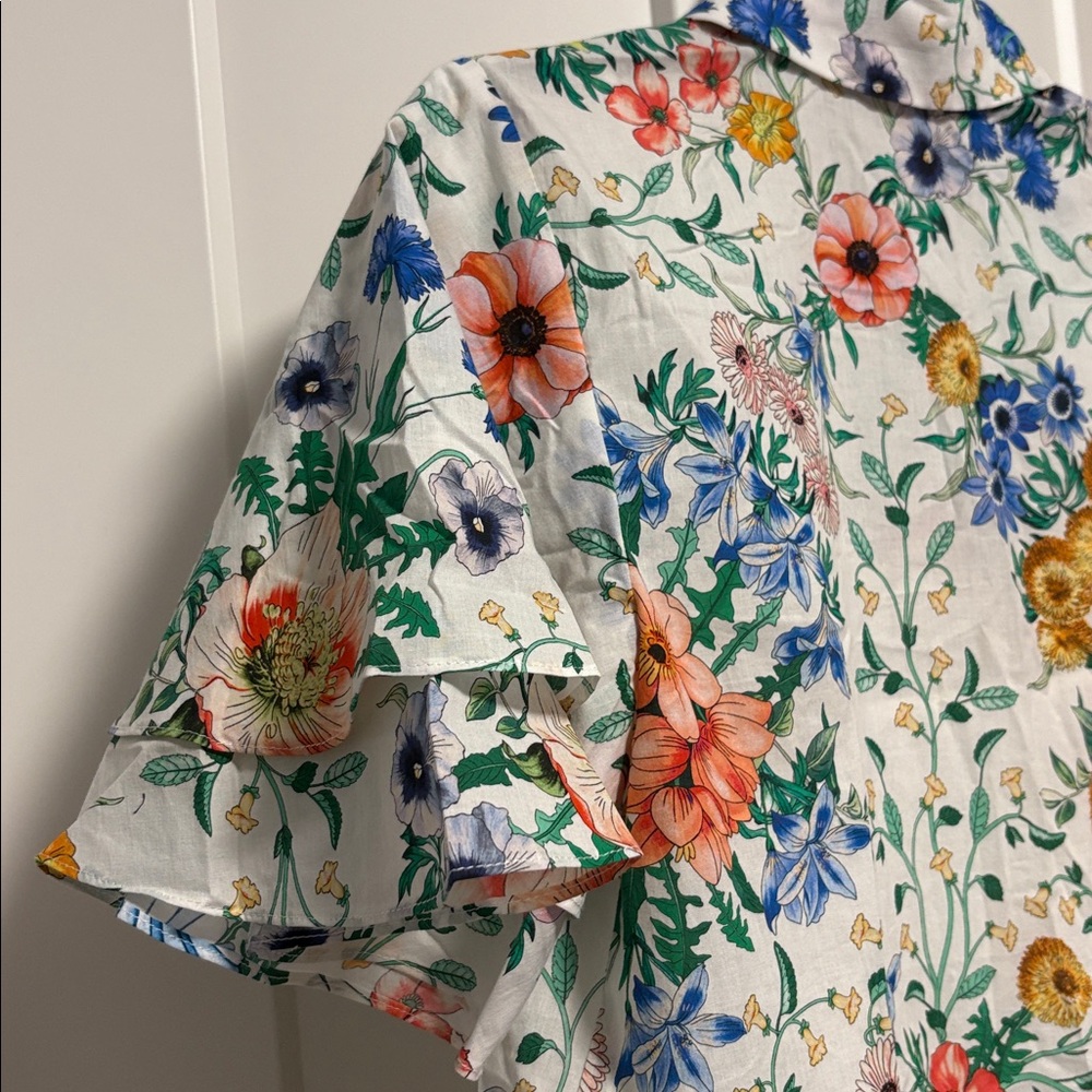 NWOT [Pearl by Lela Rose] Floral Flounce Sleeved Button-Up Shirt Dress Women’s S - Picture 9 of 11
